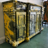 Pour Painted Yellow, Black, and White dresser 59 X 15 X 36