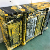 Pour Painted Yellow, Black, and White dresser 59 X 15 X 36