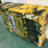 Pour Painted Yellow, Black, and White dresser 59 X 15 X 36