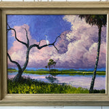 Mark Stanford Painting - Pallet Knife Oil on Canvas 16X20 - Purple Skies