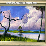 Mark Stanford Painting - Pallet Knife Oil on Canvas 16X20 - Purple Skies